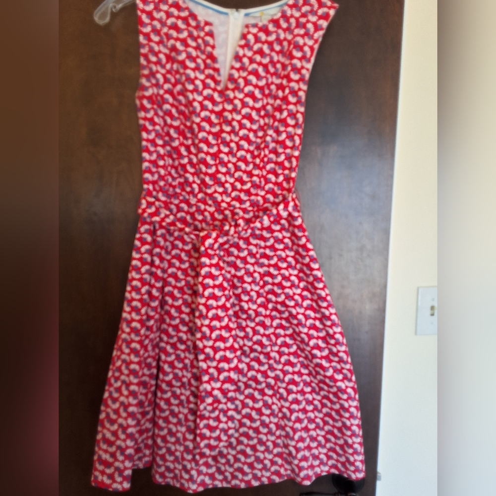 Boden Charming Red and White Cotton Dress Size 8